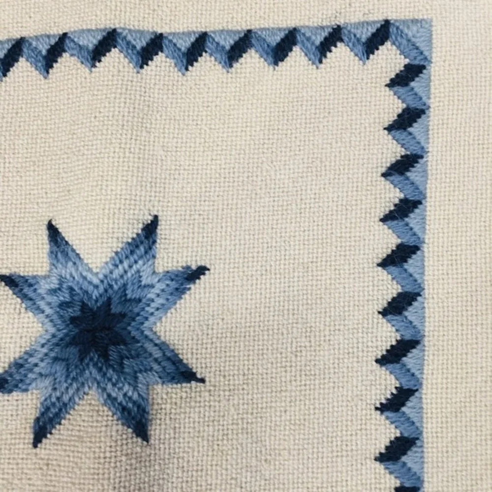 Handmade Needlepoint Pillow‎ Cover Blue Ivory Barn Star Grandmacore Cottagecore